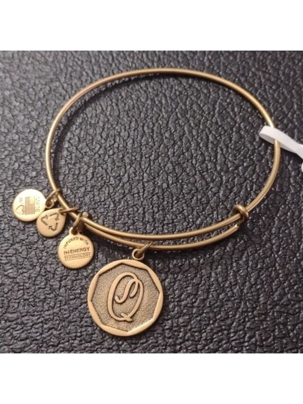 Alex and Ani Gold Tone Charm Bangle Bracelet Initial Q Letter Q New Old Stock